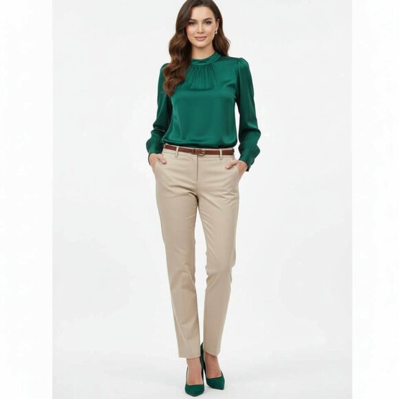 ADDITIONS BY CHICO'S Khaki Stretchy Textured Pants Sz 0/S Wear To Work - Picture 1 of 4